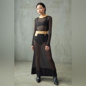 Yigal Azrouël black sheer long-sleeve maxi dress with matching belt /collar sz 0